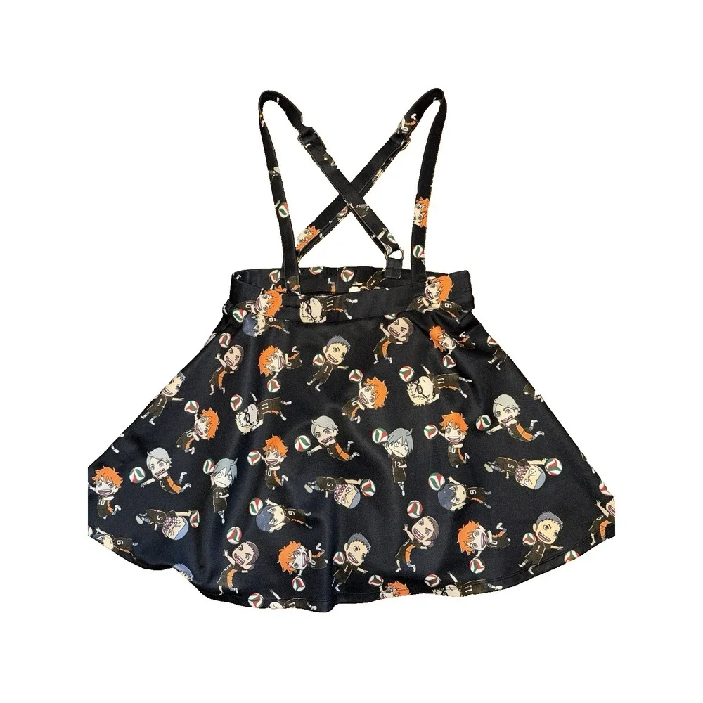 Hot Topic Haikyu Chibi Characters Suspender Skirt Womens L Black Hipster Anime - Picture 1 of 11